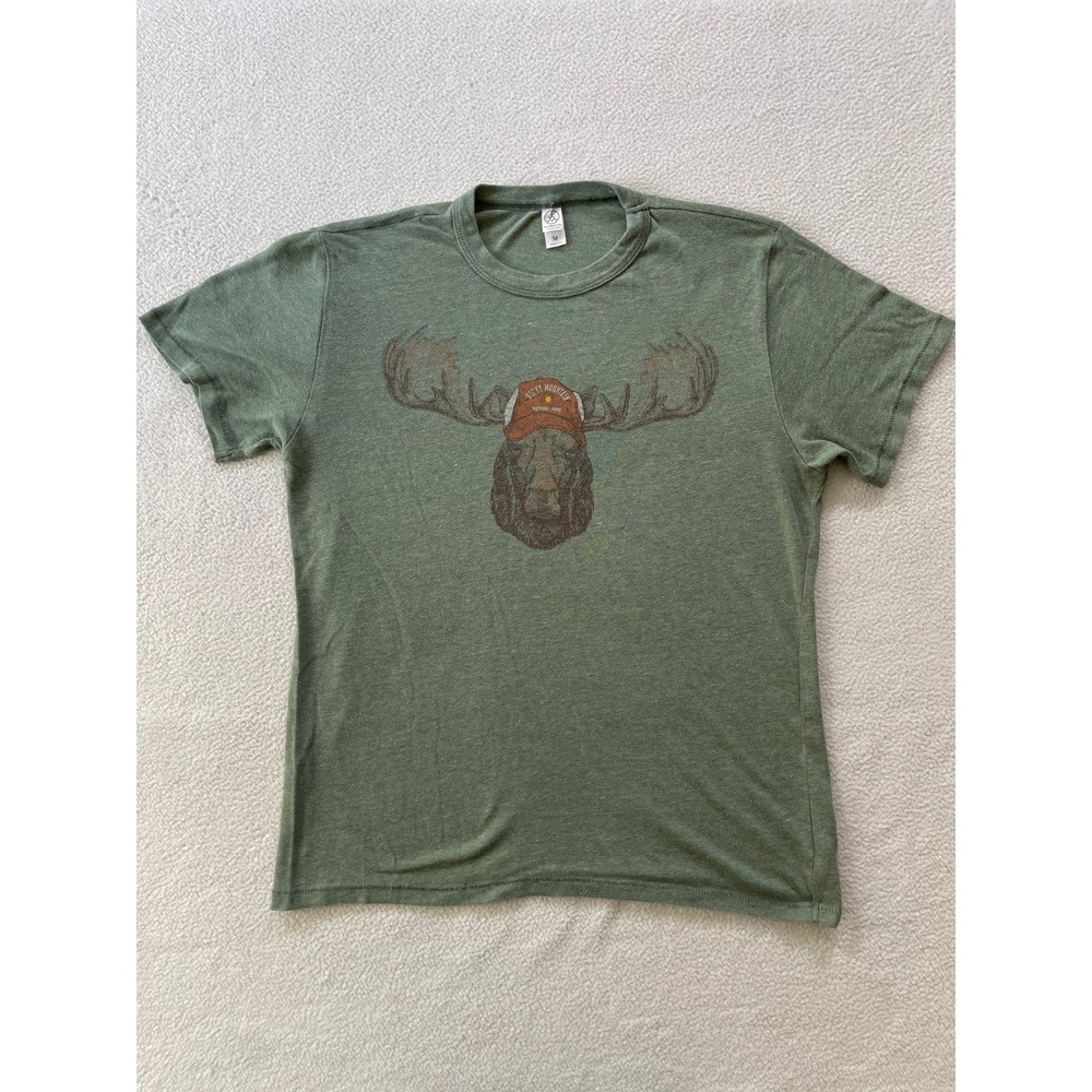 Alternative Mens Medium T-Shirt Green Rocky Mountain National Park Moose Graphic